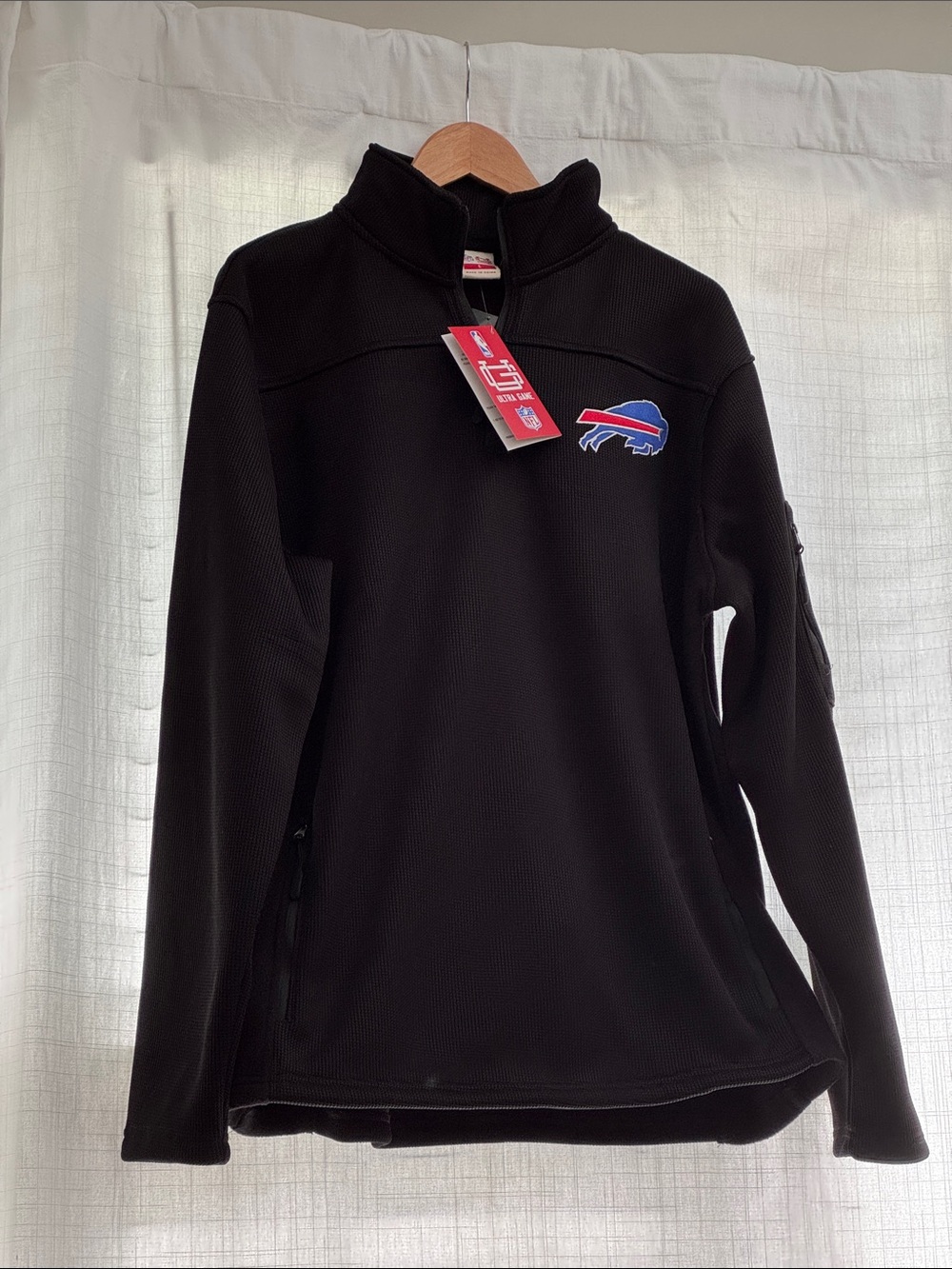 Buffalo Bills Black Quarter-Zip Sweater with Blue & Red Team Logo